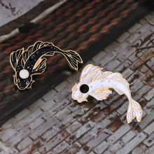 Load image into Gallery viewer, Pink/White/Black Koi Goldfish Enamel Pin