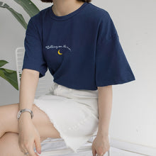 Load image into Gallery viewer, Cute Moon Embroidery Short T-Shirt