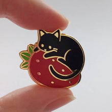 Load image into Gallery viewer, Kawaii Black Cat With Strawberry Pin