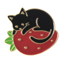 Load image into Gallery viewer, Kawaii Black Cat With Strawberry Pin
